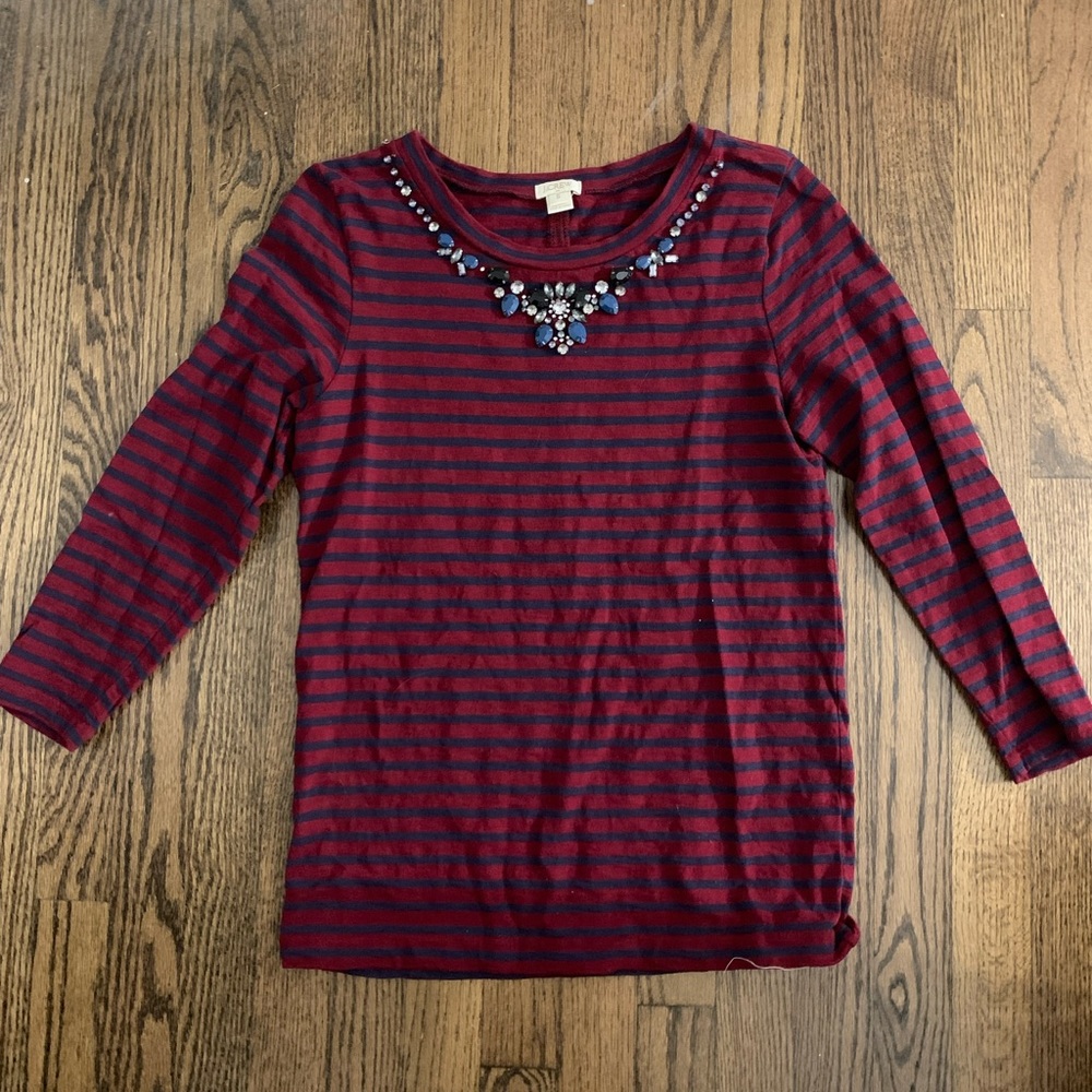 J Crew Striped 3/4 Length Tee